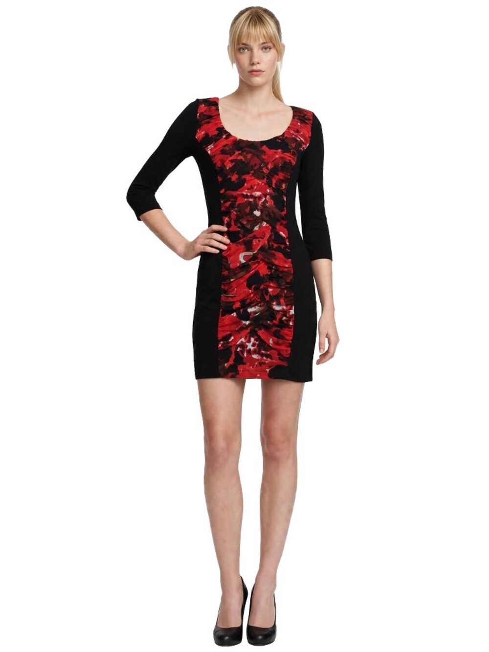 Vivienne Tam Rayon Mini Bodycon Dress Mesh Abstract Floral Ruching Ruffles